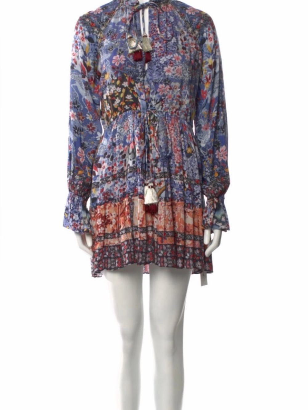 Hemant & Nandita  Floral Tie-Neck Mini Dress